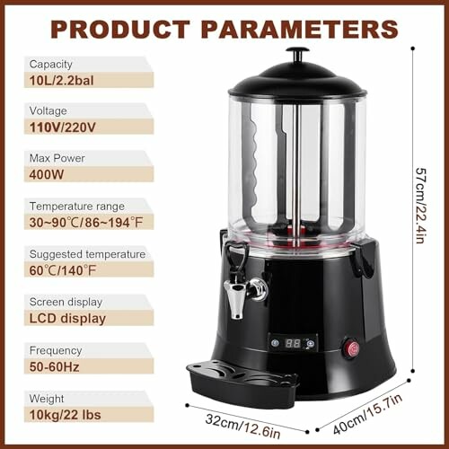 Productparameters van drankdispenser