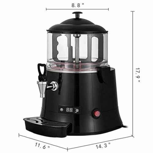 Zwarte drankdispenser met kraan en digitaal display