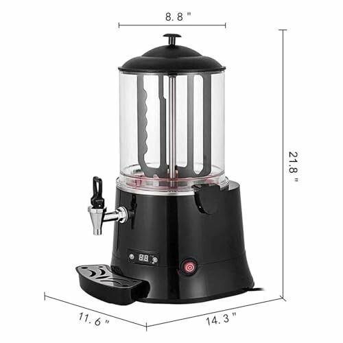 Zwarte chocoladedispenser met afmetingen