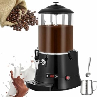 Chocolade dispenser met koffiebonen en melkspatten