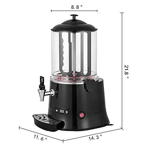 Zwarte chocolade dispenser met afmetingen