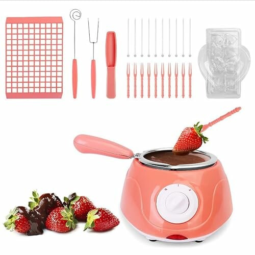 Chocoladefondue set met aardbeien en gereedschap