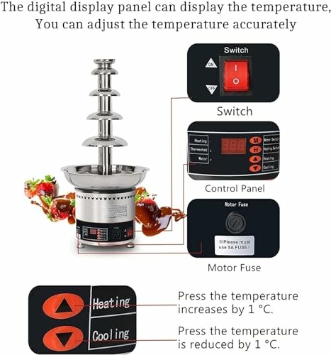 Diagram van een chocoladefontein met temperatuurregelaar.