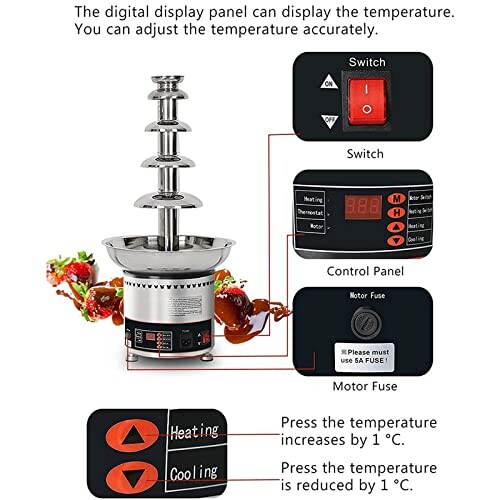 Chocoladefontein met digitale bediening en temperatuurregeling