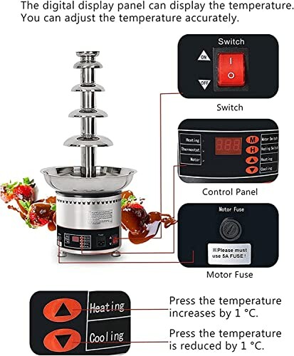 Instructies voor het bedienen van een chocolademachine met temperatuurregeling.