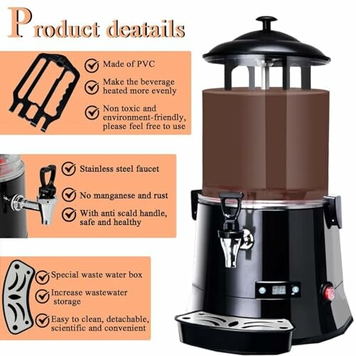 Productdetails van een chocolademachine met eigenschappen.