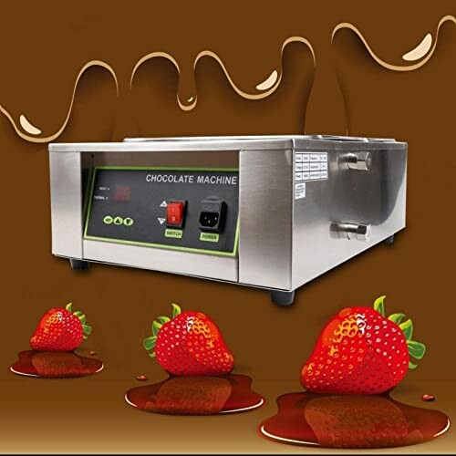 Chocolademachine met aardbeien en chocoladesaus