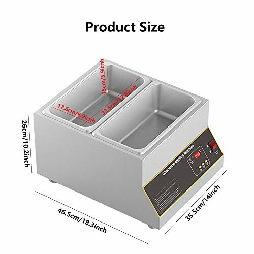 Chocoladesmeltmachine met afmetingen