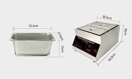 Chocoladesmeltmachine met afmetingen en bak