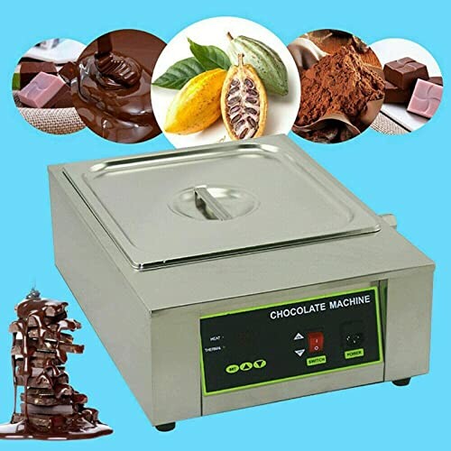 Chocolade smeltmachine met cacaobonen en chocolade