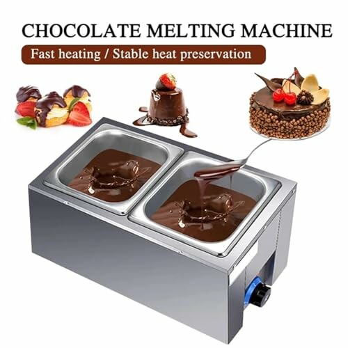 Chocoladesmeltmachine met twee bakken vol gesmolten chocolade