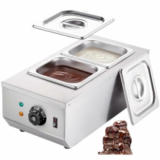 RVS chocoladesausverwarmer met twee bakken en deksels