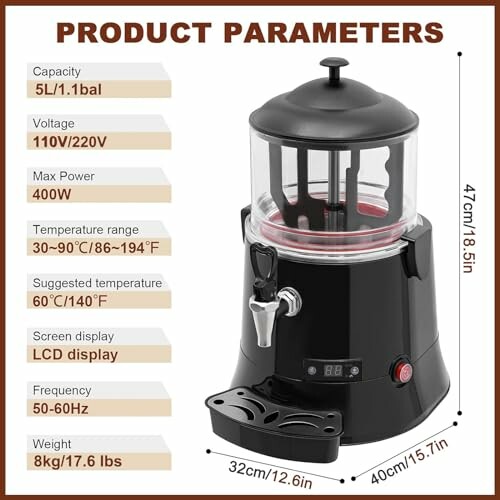 Specificaties van de chocoladetempermachine