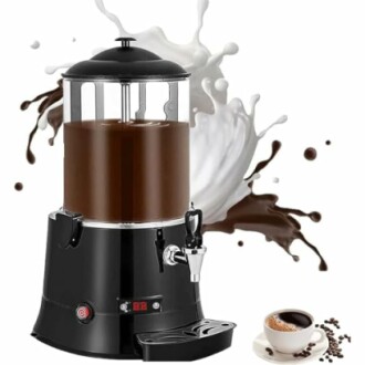 Chocolademachine met chocoladespetters en kopje koffie