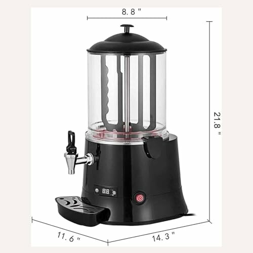 Zwarte chocolademelkdispenser met afmetingen