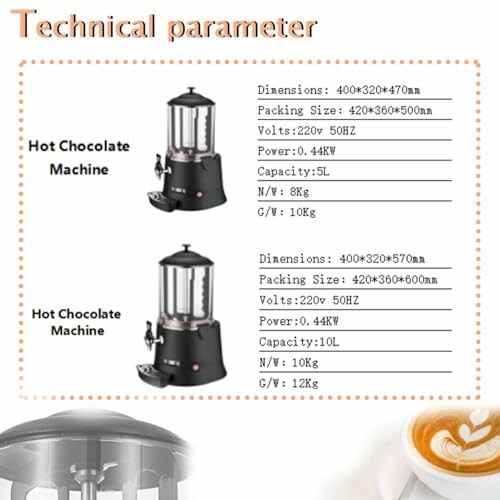 Technische specificaties van een warme chocolademachine