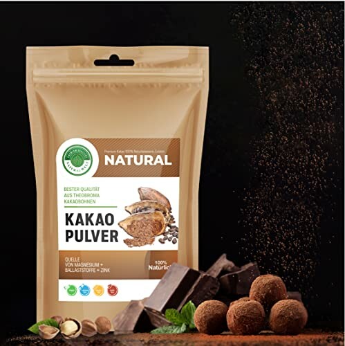 Verpakking van natuurlijk cacaopoeder met chocolade en cacao