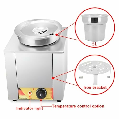 Roestvrijstalen soepwarmer met temperatuurregeling en indicatorlicht