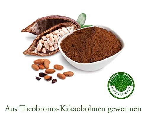 Cacaopoeder en bonen uit Theobroma