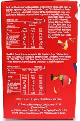 Achterkant van een verpakking met voedingsinformatie en ingrediëntenlijst.